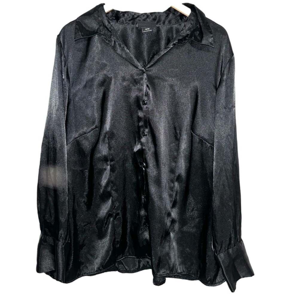 Silky Black Lane Bryant Button Front Blouse Career Long Sleeve Office 18 20